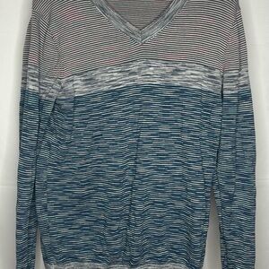 Armani Exchange V-Neck Sweater - Blue and Gray Stripes